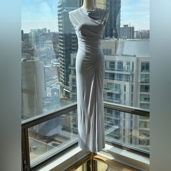 🆕 SIMKHAI 🧿 NWOT Acacia Draped Ruched Jersey Midi Dress, Blue Haze - Sz XS - Picture 8 of 15